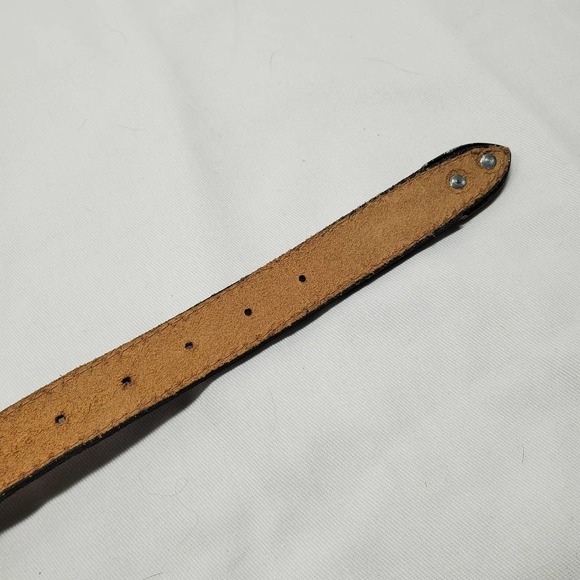 Leather Tooled Cowhide Belt Size 44 Brown With Silver Buckle MAde in The USA - Picture 7 of 11